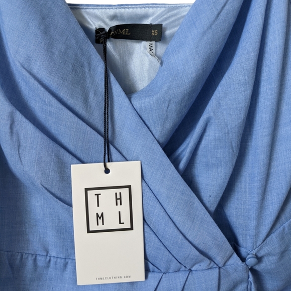 THML Wrap Dress With Tassels Blue XS - Picture 2 of 2